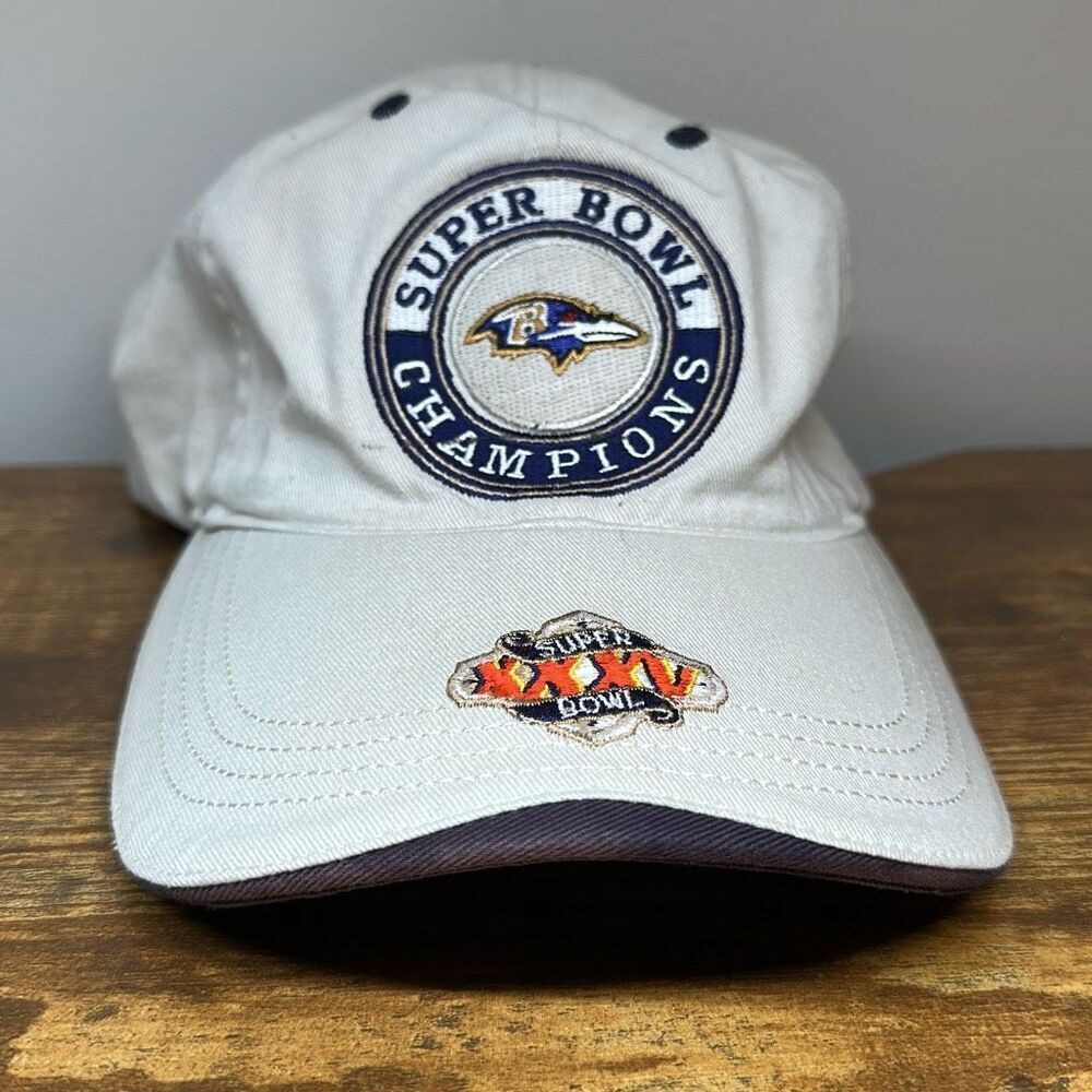 Vintage Baltimore Ravens Strapback‎ Super Bowl XXXV Champions Hat Cream NFL